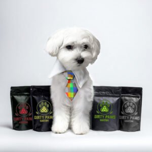 Nicky the dog shows off his botanical legacy